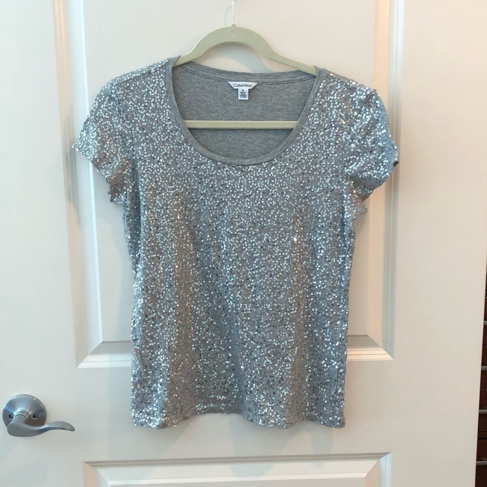 Calvin Klein Silver Sequin Top
